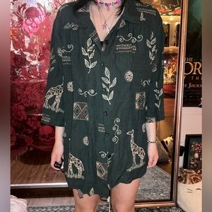 Green fauna/giraffe button up